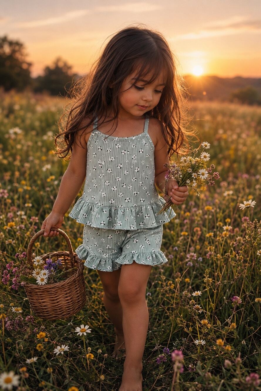 Where Flowers Bloom 2pc Floral Frill Peplum + Shorts Set 3T/4T
